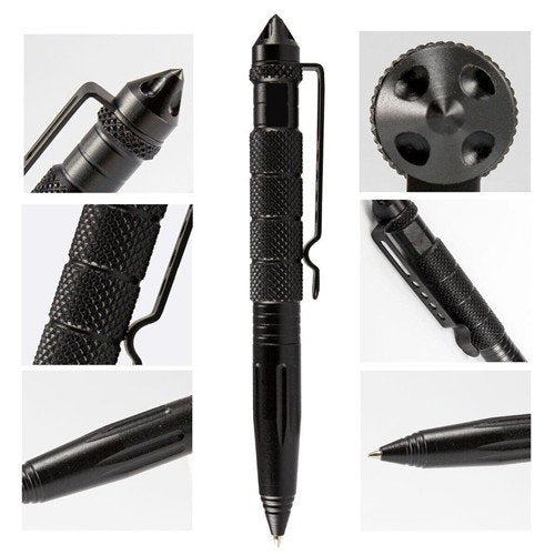 GPS Survival TAC Pen with ink refill, Glass Breaker, Aircraft Aluminum Material Self-defense Weapon, Precision Writing (Black)