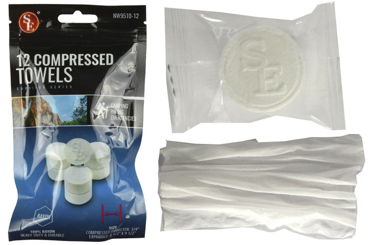 SE 12 Compressed Towels (12 Pack) Small 9-1/2" x 10" White NW9510