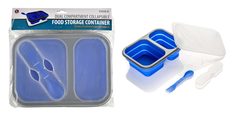 Collapsible Food Container with 2 Compartment, Includes Double