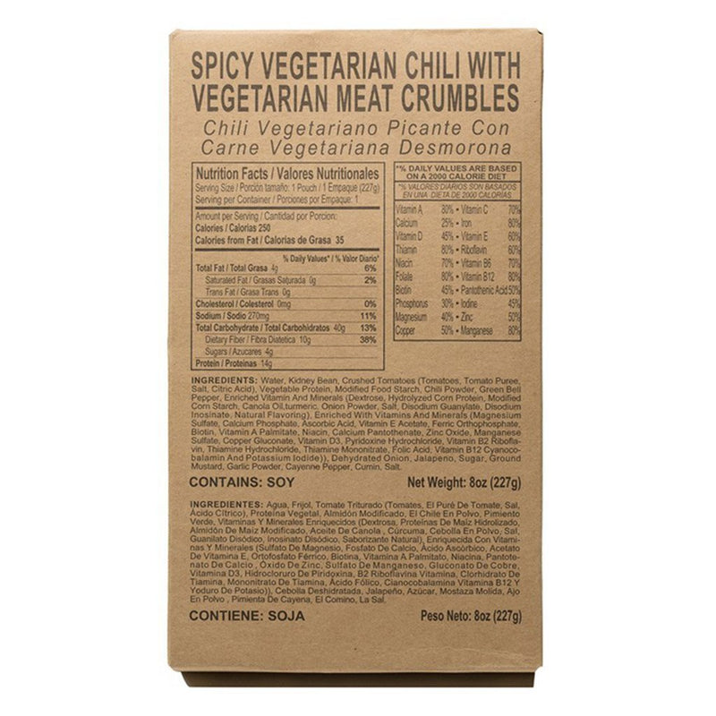 MRE Star Case of 12 Single Complete MRE Meals - Gluten Free Variety with Heaters M-018HNG/ Spicy Vegetarian Chili with Vegetarian Meat