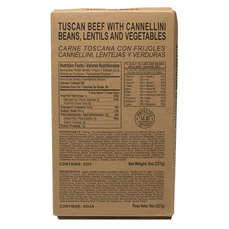 MRE Star Case of 12 Single Complete MRE Meals - Gluten Free Variety with Heaters M-018HNG/ Tuscan Beef with Cannellini Beans