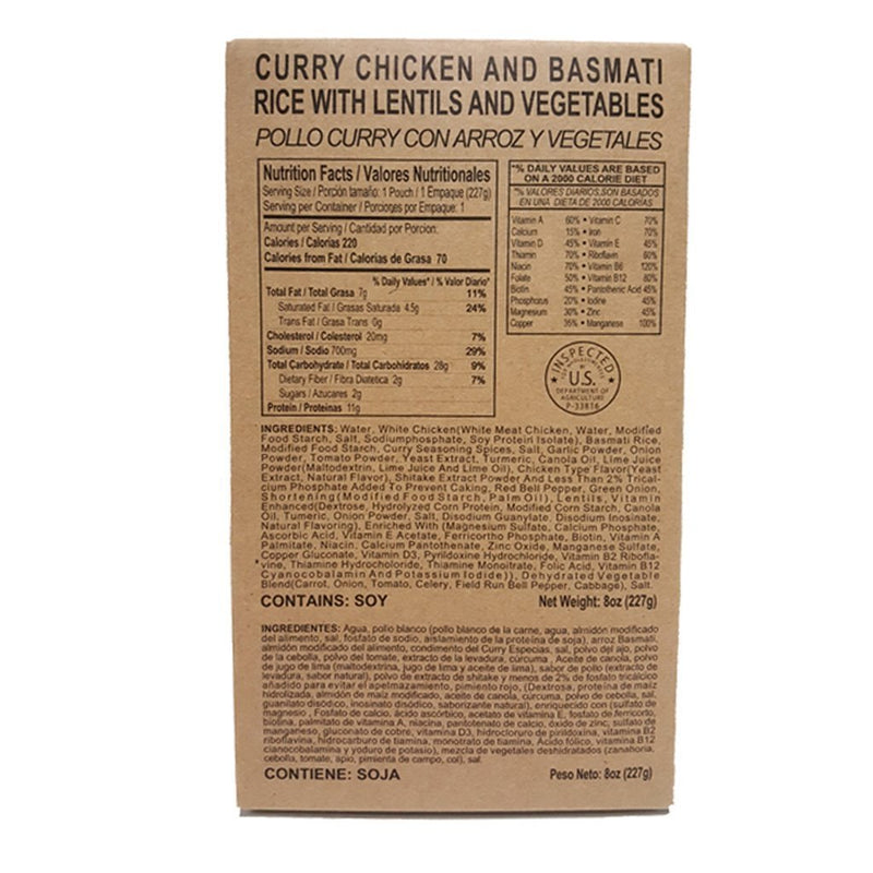 MRE Star Case of 12 Single Complete MRE Meals - Gluten Free Variety with Heaters M-018HNG/ Curry Chicken and Basmati Rice