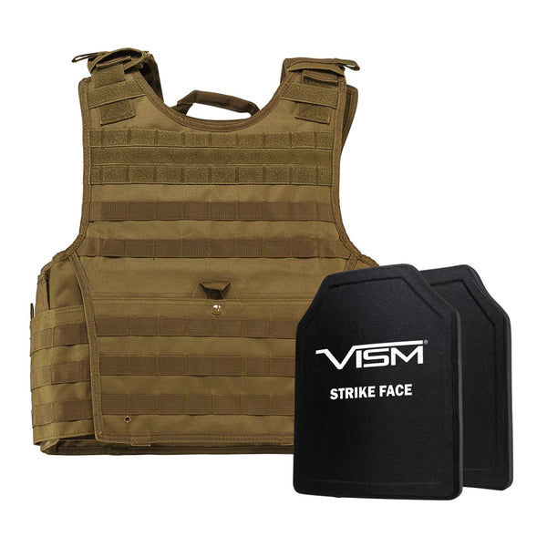 LEVEL III+ VISM by NcSTAR BPCVPCVXL2963T-A EXPERT PLATE CARRIER VEST (2XL+) WITH 10"X12' LEVEL III+ PE SHOOTERS CUT 2X HARD BALLISTIC PLATES/ EXTRA LARGE/TAN
