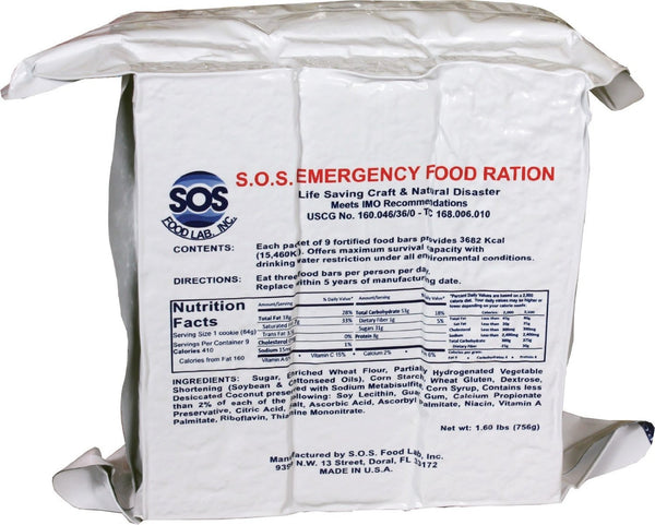 SOS Food Labs Rations Emergency 3600 Calorie Food Bar -Package with 5 Year Shelf Life- 4 Packs Nutritional Value