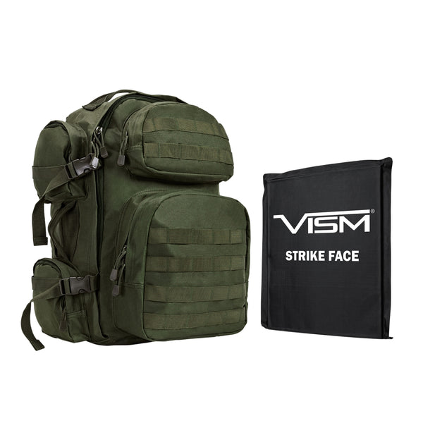 LEVEL IIIA VISM by NcSTAR BSCBG2911-A TACTICAL BACKPACK WITH 10"x12" LEVEL IIIA SOFT BALLISTIC PANEL/ GREEN