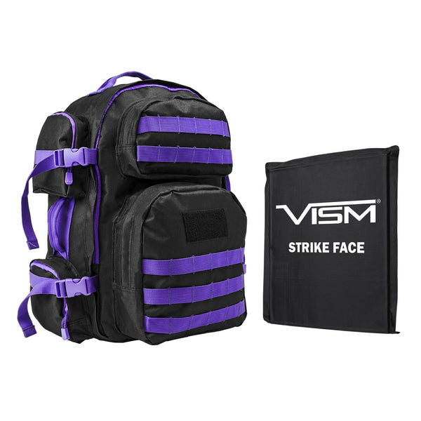 LEVEL IIIA VISM by NcSTAR BSCBPR2911-A TACTICAL BACKPACK WITH 10"x12" LEVEL IIIA SOFT BALLISTIC PANEL/ BLACK WITH PURPLE TRIM