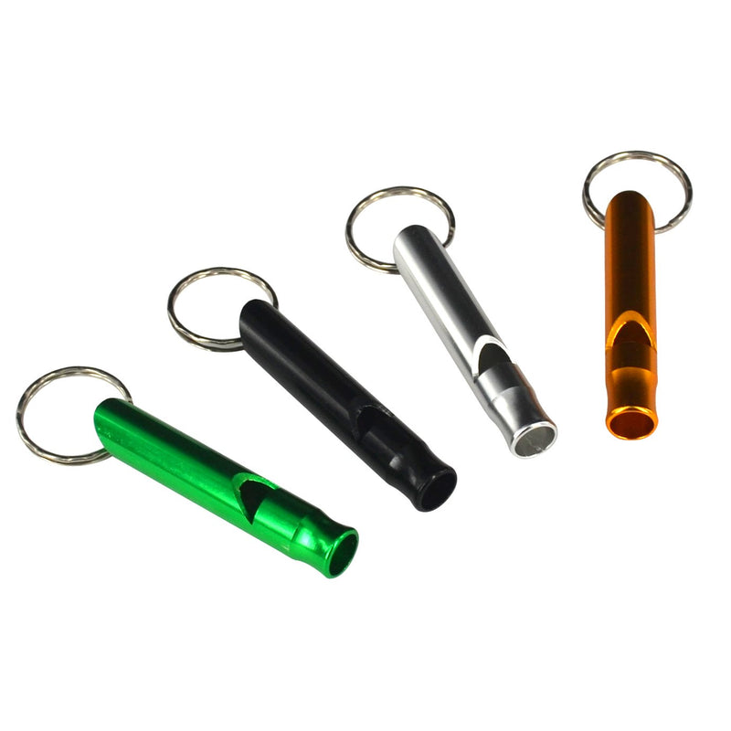 Emergency Hiking Camping Survival Aluminum Whistle Key Ring Chain 4 Pack Mixed Color