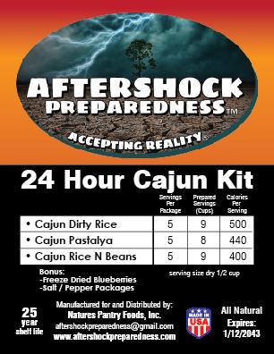 label Aftershock 24 Hour Cajun Emergency Food Kit