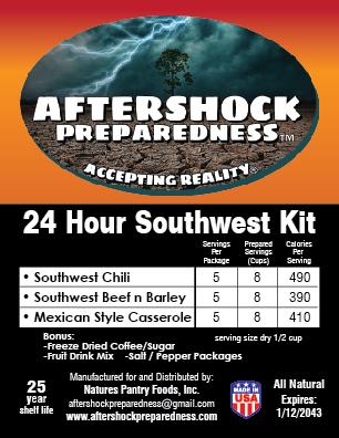 label Aftershock 24 Hour Southwest Emergency Food Kit