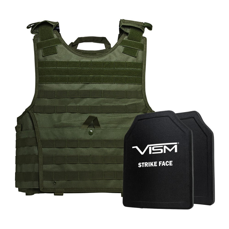 LEVEL III+ VISM by NcSTAR BPCVPCVXL2963G-A EXPERT PLATE CARRIER VEST (2XL+) WITH 10"X12' LEVEL III+ PE SHOOTERS CUT 2X HARD BALLISTIC PLATES/ EXTRA LARGE/GREEN