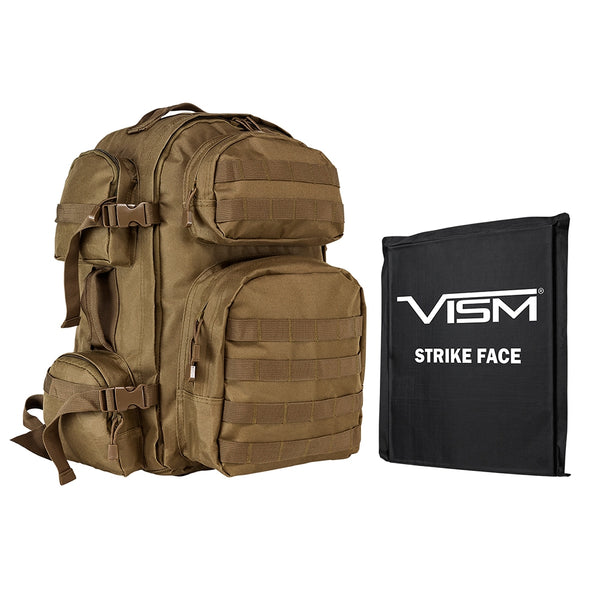 LEVEL IIIA VISM by NcSTAR BSCBT2911-A TACTICAL BACKPACK WITH 10"x12" LEVEL IIIA SOFT BALLISTIC PANEL/ TAN