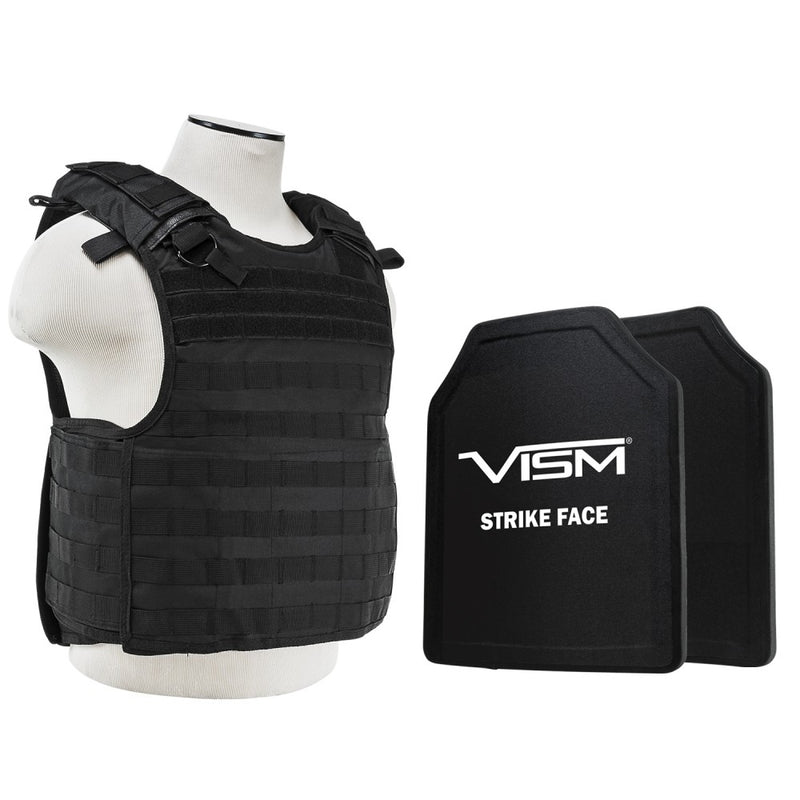 LEVEL III+ VISM by NcSTAR BPLCVPCVQR2964B-A QUICK RELEASE PLATE CARRIER VEST WITH 11"X14' LEVEL III+ SHOOTERS CUT 2X HARD BALLISTIC PLATES/ BLACK