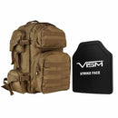 VISM LEVEL III+  TACTICAL BACKPACK WITH 10"x12" LEVEL III+ SHOOTERS CUT PE HARD BALLISTIC PLATE/ TAN