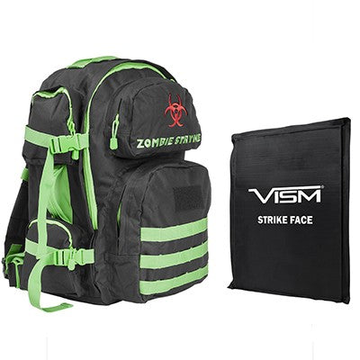LEVEL IIIA VISM by NcSTAR BSCBZ2911-A TACTICAL BACKPACK WITH 10"x12" LEVEL IIIA SOFT BALLISTIC PANEL/ BLACK WITH ZOMBIE GREEN TRIM