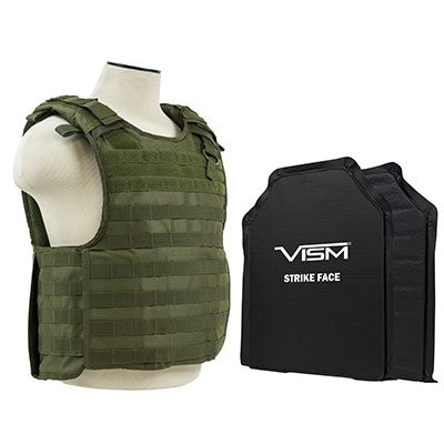 LEVEL IIIA  VISM by NcSTAR BSLCVPCVQR2964G-A QUICK RELEASE PLATE CARRIER VEST WITH 11"X14' LEVEL IIIA SHOOTERS CUT 2X SOFT BALLISTIC PANELS/ GREEN