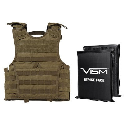 LEVEL IIIA  VISM BSCVPCVXC2963T-A EXPERT PLATE CARRIER VEST (EXTRA SMALL-SMALL) WITH 8"X10' LEVEL IIIA RECTANGLE CUT 2X SOFT BALLISTIC PANELS/ SMALL/ TAN