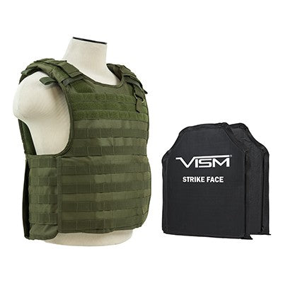 LEVEL IIIA VISM BSCVPCVQR2964G-A QUICK RELEASE PLATE CARRIER VEST WITH 10"X12' LEVEL IIIA SHOOTERS CUT 2X SOFT BALLISTIC PANELS/ GREEN