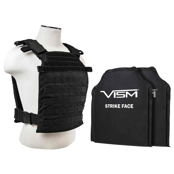 LEVEL IIIA VISM by NcSTAR LARGER FAST PLATE CARRIER  WITH 11"X14' LEVEL IIIA SHOOTER'S CUT 2X SOFT BALLISTIC PANELS/ BLACK