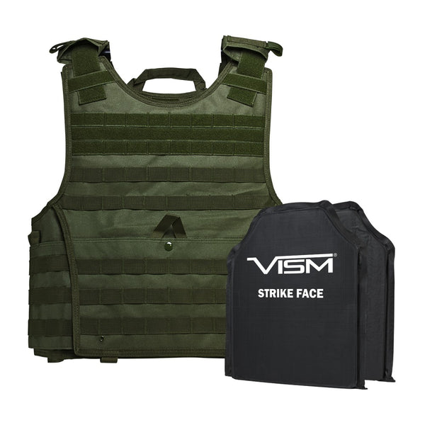 LEVEL IIIA  EXPERT PLATE CARRIER VEST WITH TWO 10"X12" SHOOTERS CUT SOFT BALLISTIC PANELS/GREEN/2XL+