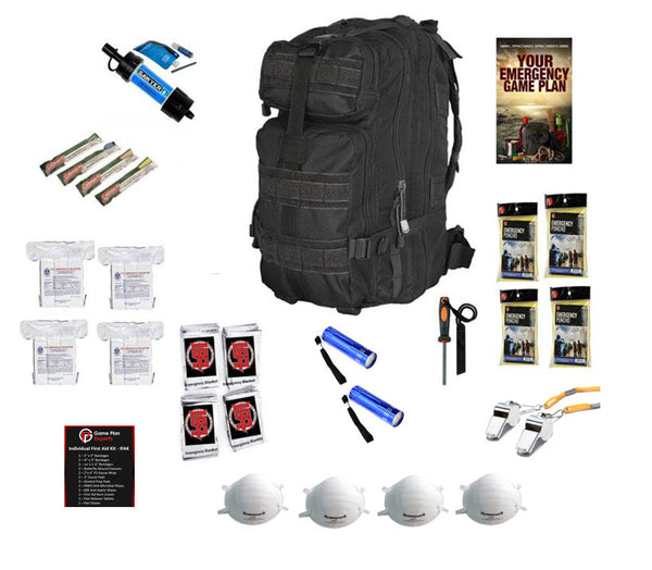 72 Hour Emergency Survival Kit and Bug Out Bag Water Filter For 4 People complete contents