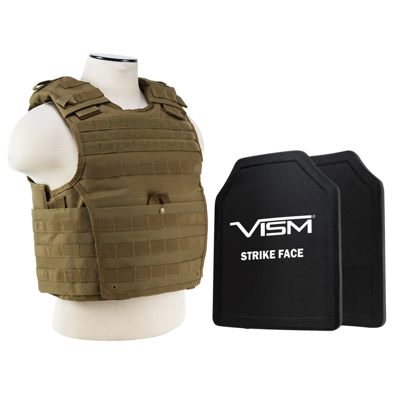 LEVEL III+ VISM by NcSTAR BPLCVPCVX2963T-A EXPERT PLATE CARRIER VEST WITH 11"X14' LEVEL III+ SHOOTERS CUT 2X HARD BALLISTIC PLATES/ TAN