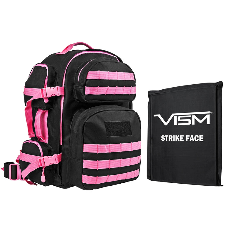 VISM by NcSTAR BSCBPK2911-A Level IIIa TACTICAL BACKPACK WITH 10"x12" LEVEL IIIA SOFT BALLISTIC PANEL/ BLACK WITH PINK TRIM