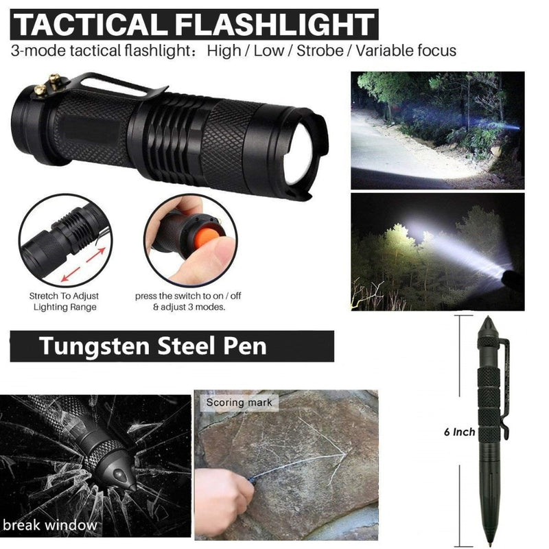 Tactical Flashlight with Survival Kit