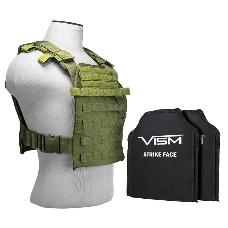 LEVEL IIIA VISM FAST PLATE CARRIER  WITH 10"x12" LEVEL IIIA SHOOTER'S CUT 2X SOFT BALLISTIC PANELS/ GREEN