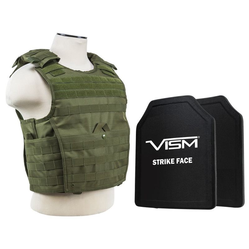 LEVEL III+ VISM by NcSTAR BPLCVPCVX2963G-A EXPERT PLATE CARRIER VEST WITH 11"X14' LEVEL III+ SHOOTERS CUT 2X HARD BALLISTIC PLATES/ GREEN