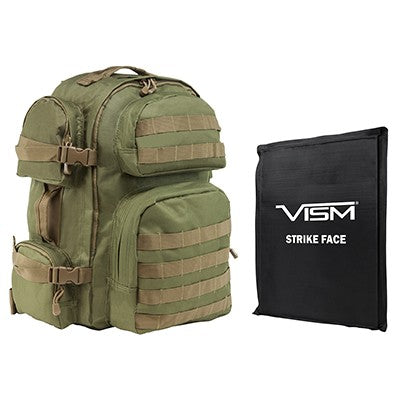 LEVEL IIIA VISM by NcSTAR BSCBGT2911-A TACTICAL BACKPACK WITH 10"x12" LEVEL IIIA SOFT BALLISTIC PANEL/ GREEN WITH TAN TRIM