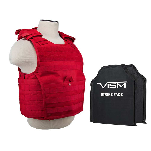 LEVEL IIIA VISM by NcSTAR BSLCVPCVX2963R-A EXPERT PLATE CARRIER VEST WITH 11"X14' LEVEL IIIA SHOOTERS CUT 2X SOFT BALLISTIC PANELS RED