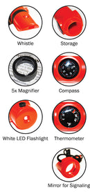 7-IN-1 Orange Survival Whistle with LED Flashlight