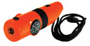 7-IN-1 Orange Survival Whistle with LED Flashlight