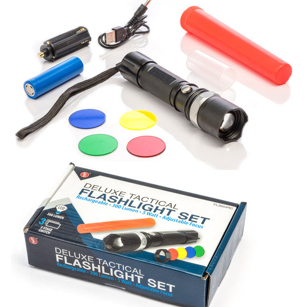 5 watt rechargeable tactical led flashlight SE 5-Watt Rechargeable Flashlight Set Wand 500 Lumens Rechargeable Battery Included