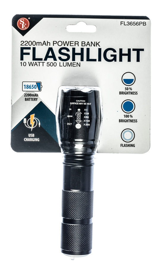 SE FL3656PB 500 Lumen 2200MAH Adjustable Focus Power Bank Flashlight
