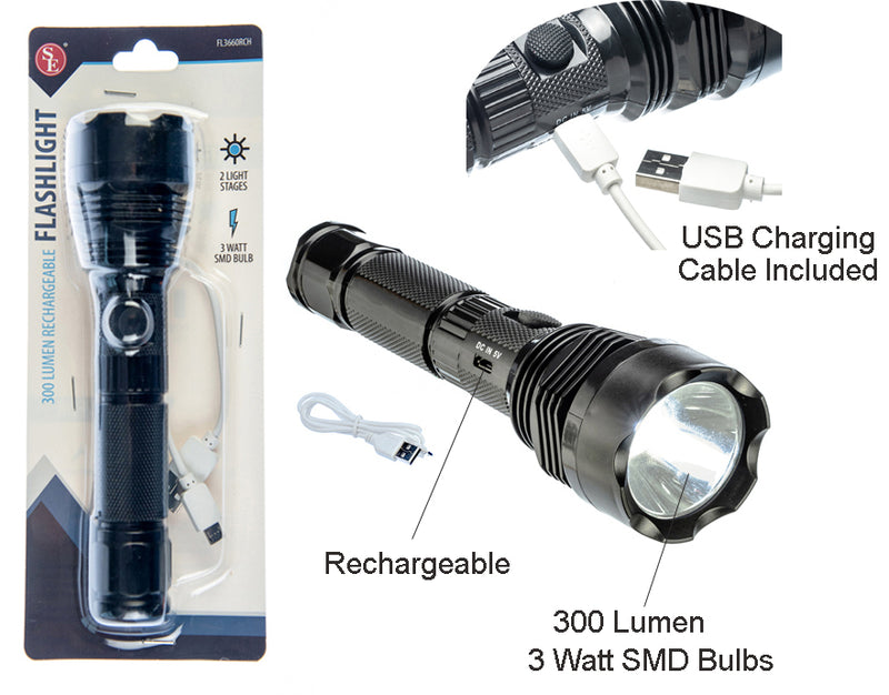 300 lumen flashlight rechargeable SE 7 Inch 300 Lumen USB Black Rechargeable Flashlight Fl3660rch, Men's
