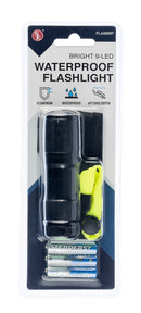 SE FL449WP 9 LED Black Waterproof Flashlight with Carrying Case Lanyard In Package