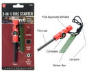 SE FS381 Flint and Striker 3-IN-1 Flint Fire Starter Compass & Whistle