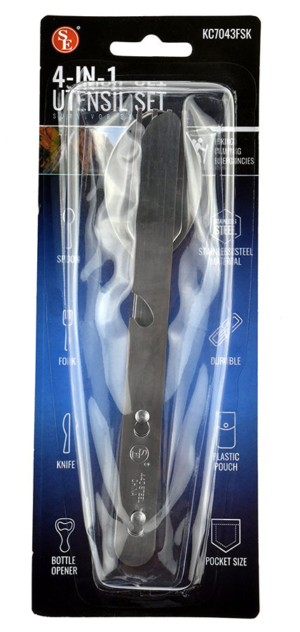 SE 4-IN-1 Stainless Steel Utensil Set Spoon Fork Knife Bottle Opener