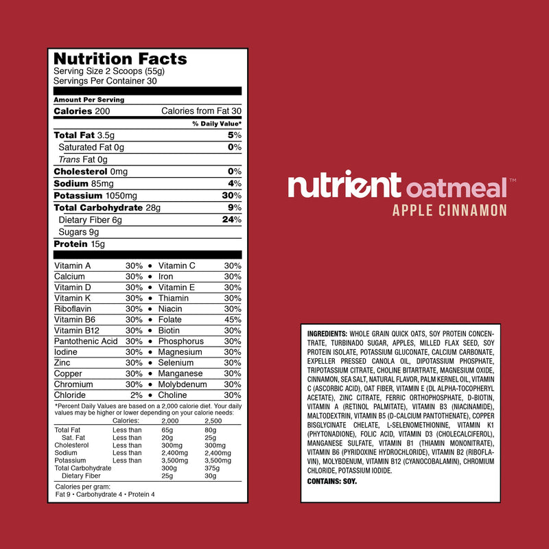 Nutrient Survival Apple Cinnamon Oatmeal 30 Meal Kit Nutritional Value