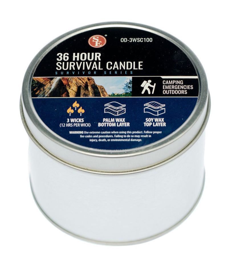 SE 6 Emergency Survival Candle in a Tin 36 Hours 3 Wicks 12 Hrs Each OD-3WSC100X6