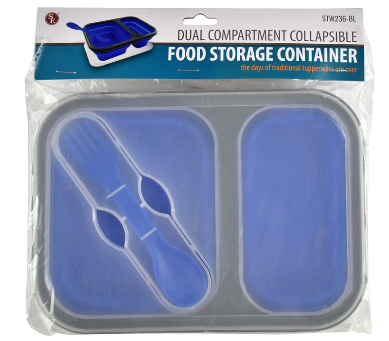 SE STW236-BL Collapsible Food Container with 2 Compartments Includes Utensils