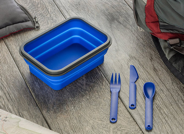 Collapsible Food Container with 1 Compartment, Includes Double Sided Fork/Spoon(Snaps)