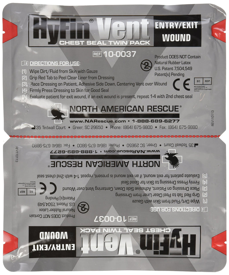 North American Rescue Hyfin Vent Chest Seal 2 Count Entry and Exit Wound