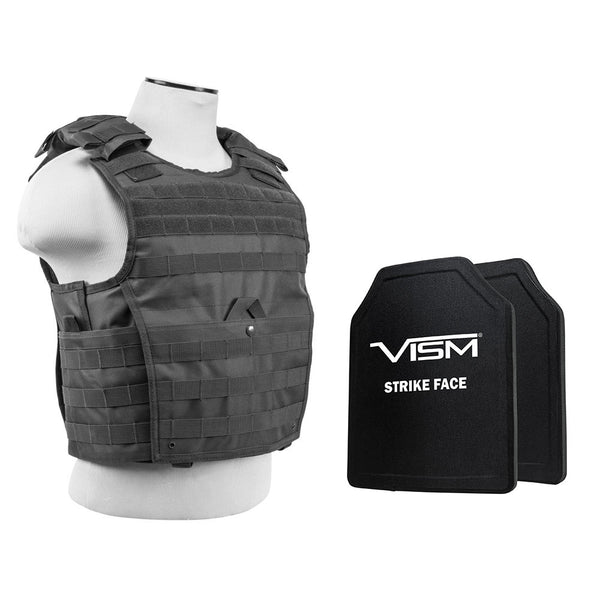 LEVEL III+ VISM by NcSTAR EXPERT PLATE CARRIER VEST (MED-2XL) WITH 10"X12' LEVEL III+ PE SHOOTERS CUT 2X HARD BALLISTIC PLATES/ LARGE/ URBAN GRAY