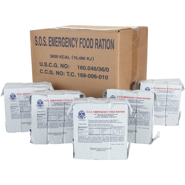 SOS Food Labs Rations Emergency 3600 Calorie Food Bar - 3 Day / 72 Hour Package with 5 Year Shelf Life- FULL CASE