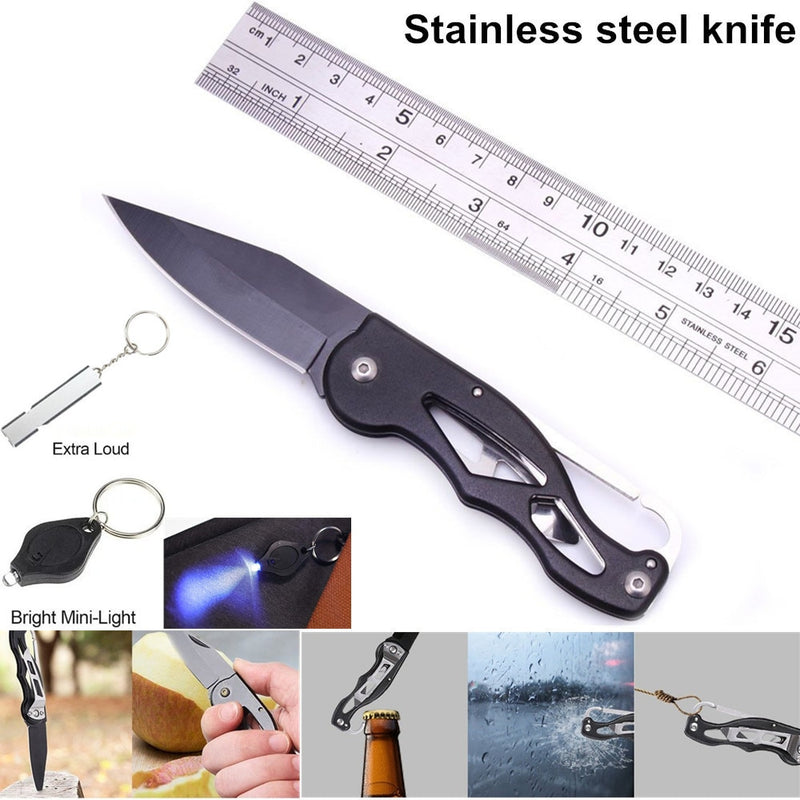 stainless steel knife/ whistle/ bright mini light