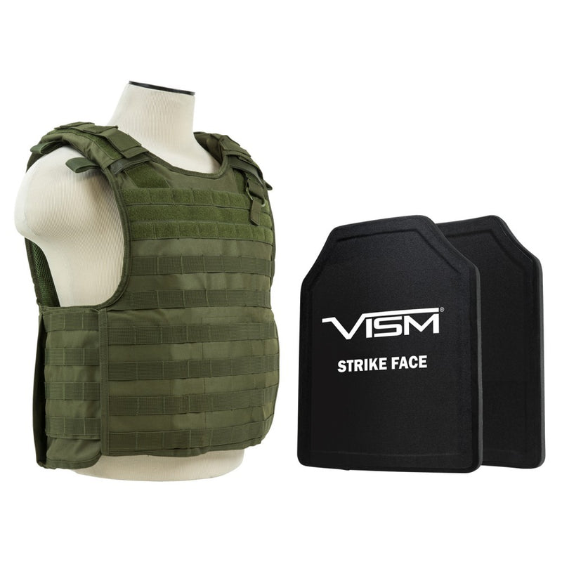 LEVEL III+ VISM by NcSTAR BPLCVPCVQR2964G-A QUICK RELEASE PLATE CARRIER VEST WITH 11"X14' LEVEL III+ SHOOTERS CUT 2X HARD BALLISTIC PLATES/ GREEN
