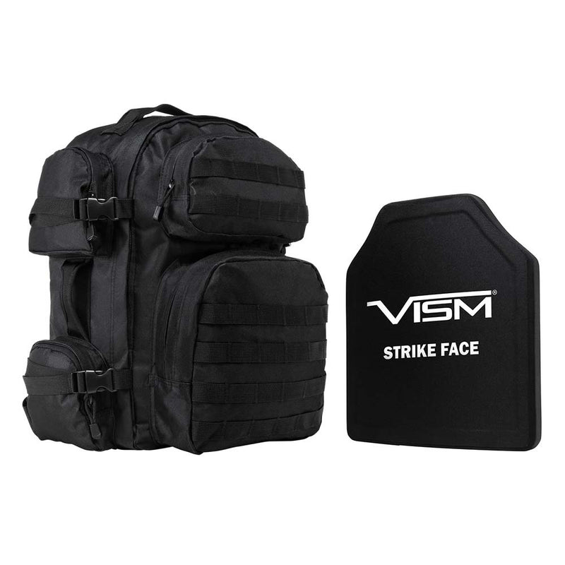 VISM LEVEL III+ TACTICAL BACKPACK WITH 10"x12" LEVEL III+ SHOOTERS CUT PE HARD BALLISTIC PLATE/ BLACK