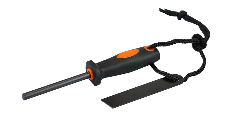 Flint and Striker with Rubber Grip Handle, Black/Orange laying down